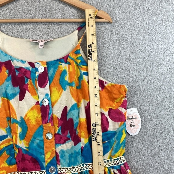 Harlow & Rose colorful cami top midi dress tropical full button lace ruffle trim - Picture 7 of 16
